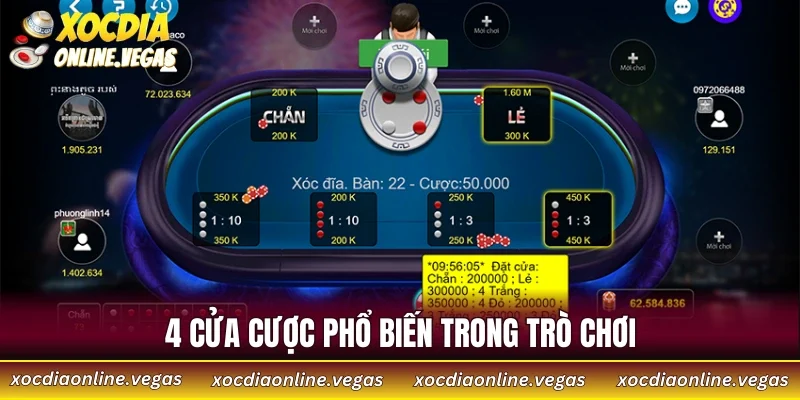 4 cửa cược phổ biến trong trò chơi